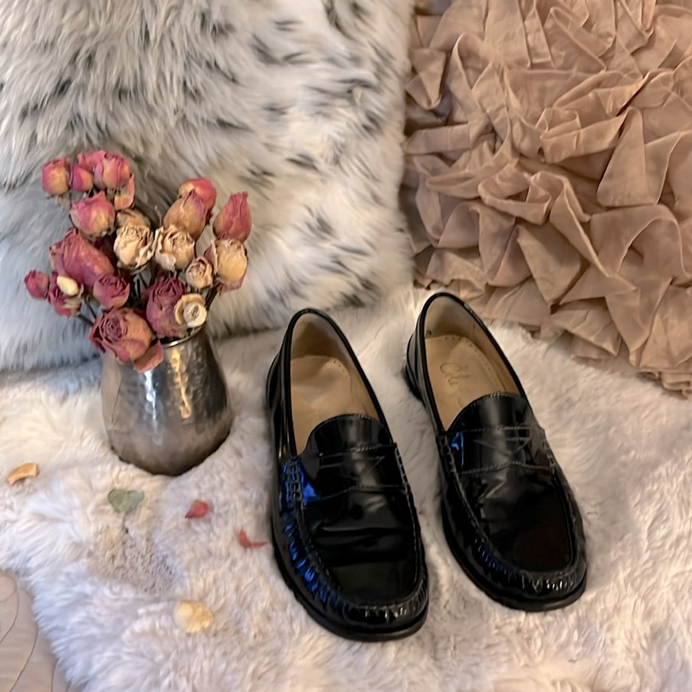 Cole Haan Women’s Nike Air Black Patent  Leather Slip On Penny Loafer Shoes 7.5